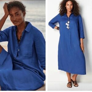 J. Jill Deep Blue Linen Dress, Small, Royal Blue, Smoke Pet free home.